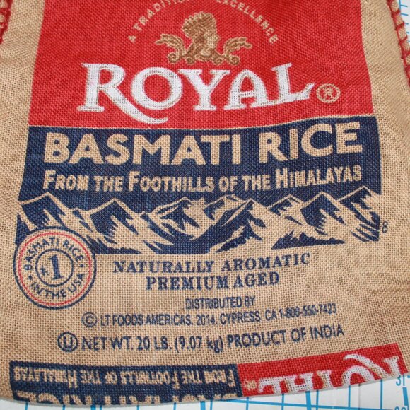 Royal Basmati Rice Burlap Sack, Zipper Top, Handles, Grocery Bag, Ecofriendly - Picture 4 of 5